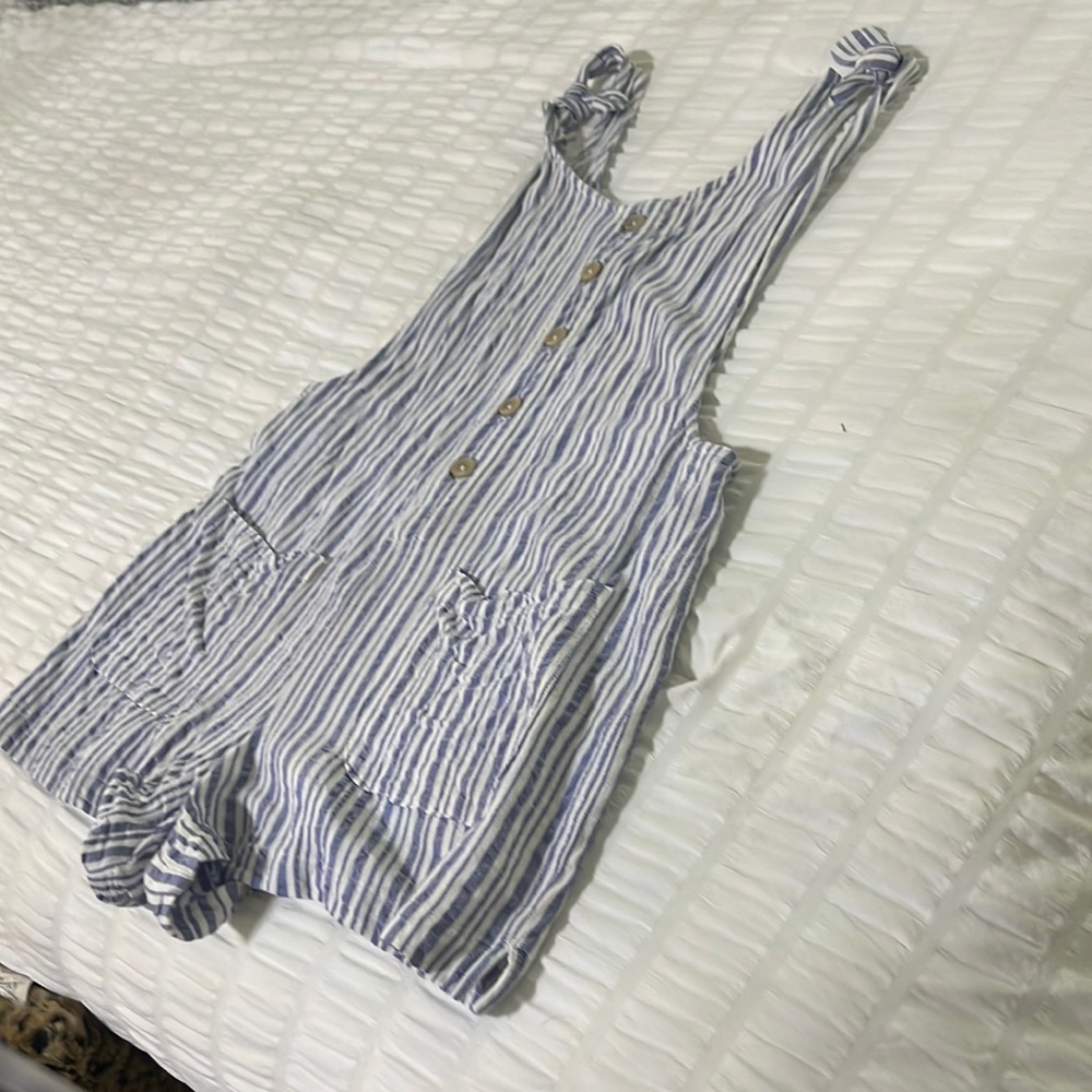 Blue and white striped romper